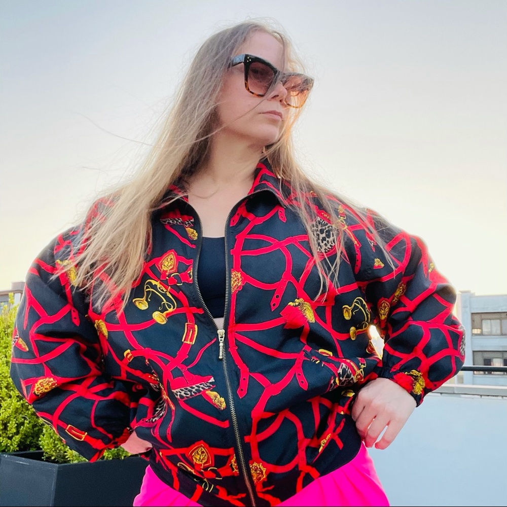 EVR Silk Accessories Red Print ZipUp Bomber Jacket